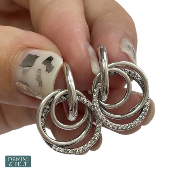 Pandora Family Always Encircled Hoop Earrings Sterling Silver CZ NEW - Picture 5 of 8